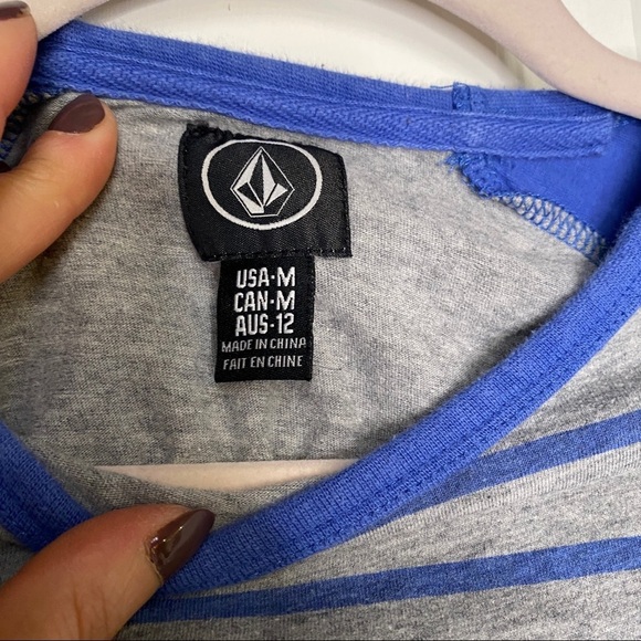 Volcom Rapit Raglan Striped Pocket Tee Blue & Grey Size Medium - Picture 5 of 7